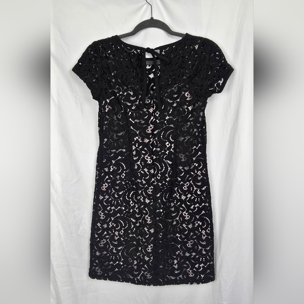 Ann Taylor Loft Black Lace Shift Evening Formal Cocktail Mini Dress sz 0 - Picture 6 of 8